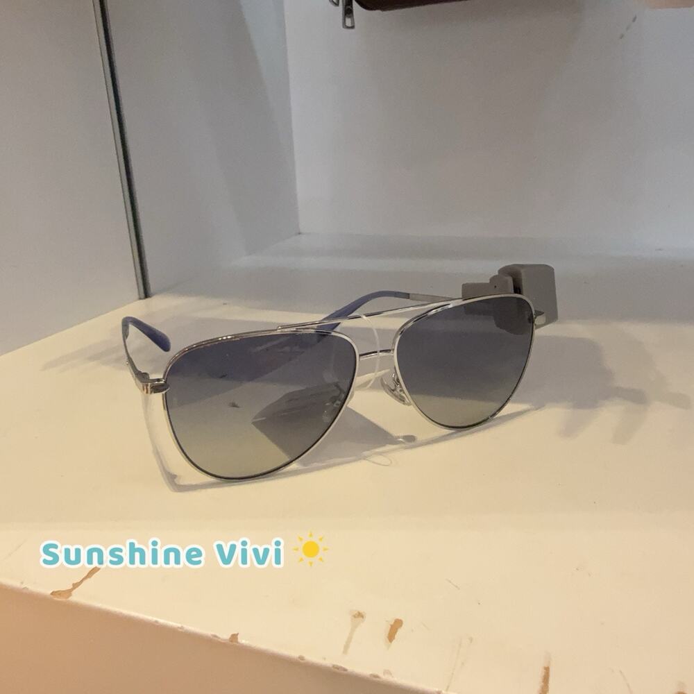 NWT Coach C Hardware Metal Pilot Sunglasses Silver Blue CAE96